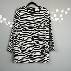 Talbots Petites Zebra Print Blazer Jacket Snap Front Cotton Modal Size 10P